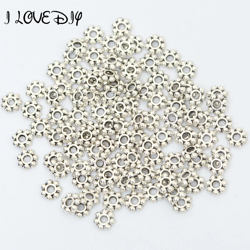 

200pcs 6mm Spacer Daisy Flower Gold Tibetan Silver Metal Spacer Beads For Needlework For Jewelry Bracelet Necklace Making