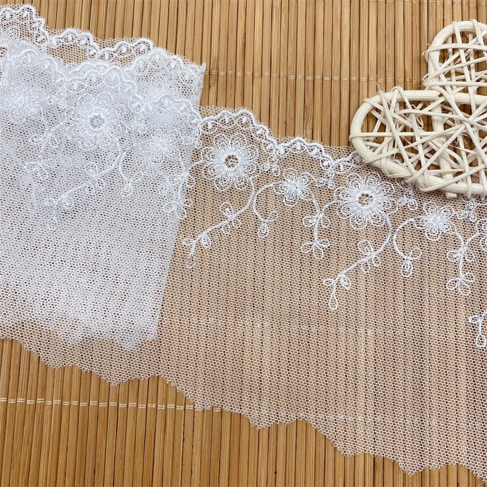

Off White 15 Yards Lace Trimmings 9.5cm Wide Lace Trim DIY Embroidered For Sewing Decoration African Lace Fabric Ribbon V2689