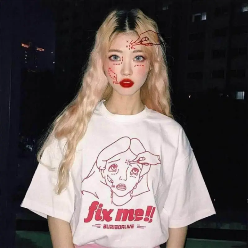 Женские футболки топы японские кавайные дамские свободные Ulzzang с мультяшным