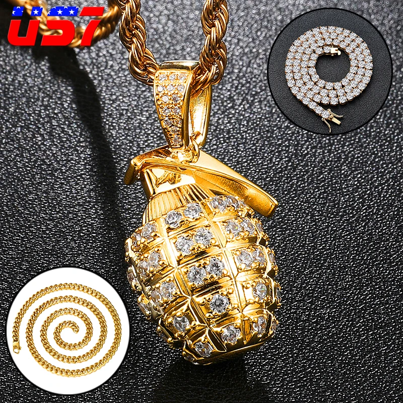 US7 кубический циркон гранаты бомбы Подвески ожерелье s Медь блестящее рэпера хип