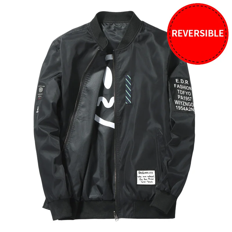 2019 мужская куртка-пилот с заплатками черная Двусторонняя одежда мужские