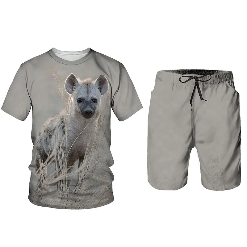

Summer T-Shirt Shorts 2-Piece Hyena Pattern Team Match Beach Game Essential Sunscreen Oversize Fashionable Charming Sae Party
