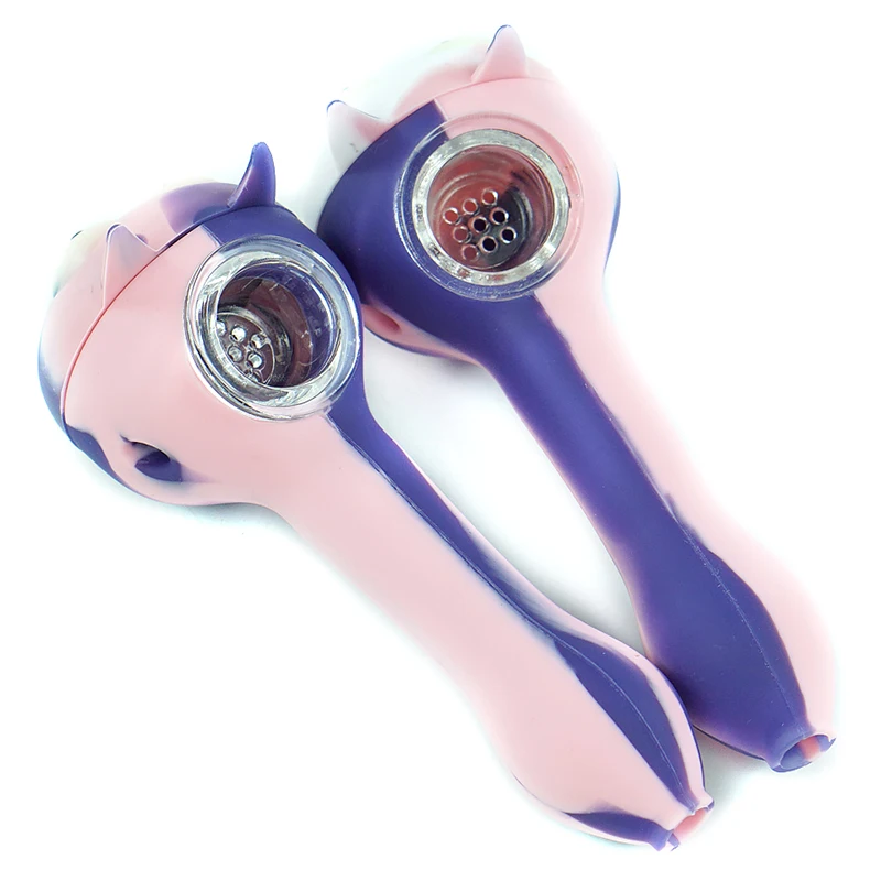 

Silicone Smoking Pipe with Glass Bowl Tobacco Holder Cat Head Design Portable Smoking Accessories Nice Gfits