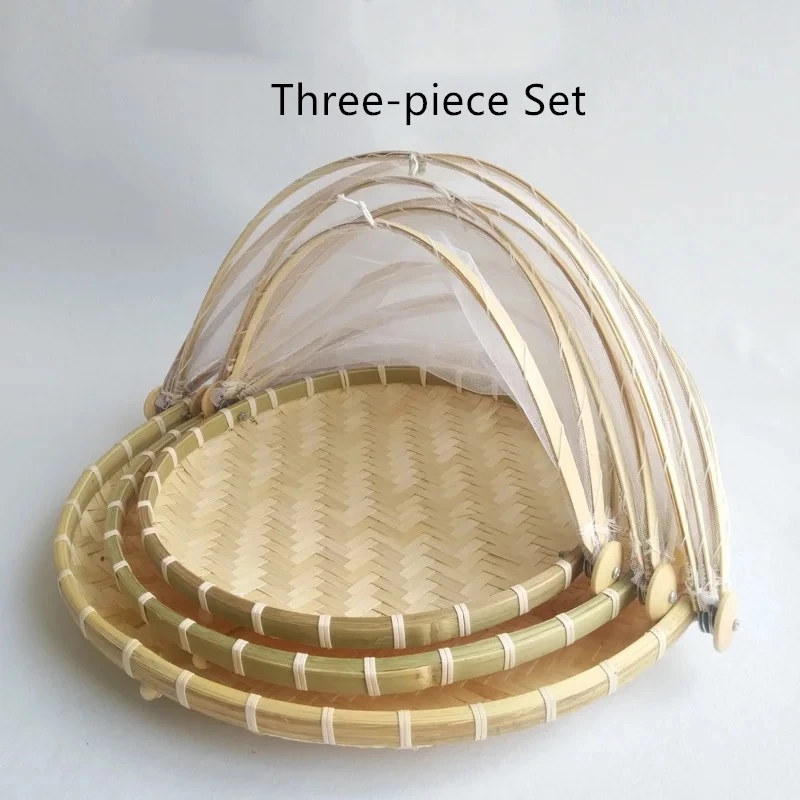 Three-piece Set Круглая корзина для фруктов, бамбуковая корзина для совка, поднос для фруктов, еды, овощей, Бамбуковые продукты, сито, домашние товары для дома на открытом воздухе - Цвет: Three-piece Set