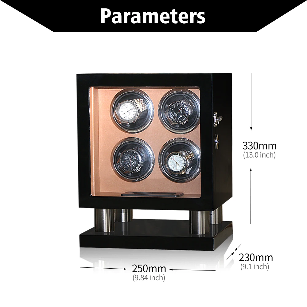 4 Watch Winders Wooden Black leather uhrenbeweg Silent Motor Rotator box Storage display Watches shaker case Luxury | Наручные часы
