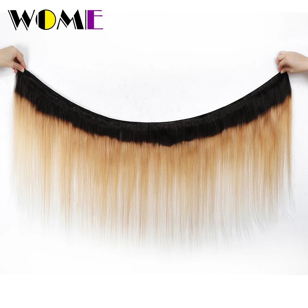 Wome предварительно цветные прямые волосы Омбре переплетения пучки с закрытием 1b/27