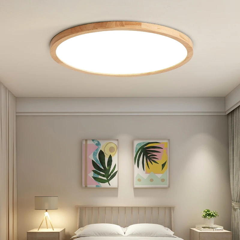 

Modern Wooden Led Ceiling Lamp Round Ultra-Thin Surface Mounted Lamps Living Room Corridor Remote Control Dimmabe Ceiling Lights