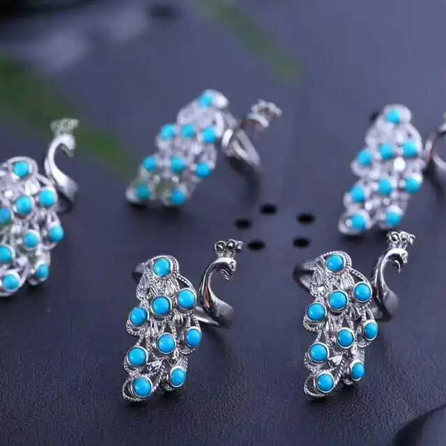 Кольцо с павлином и бирюзой серебро 925 пробы|Кольца| |