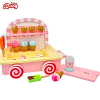 wooden kitchen toy role play cart ice cream truck ce cream set simulation popsicle house play gift christmas icecream set