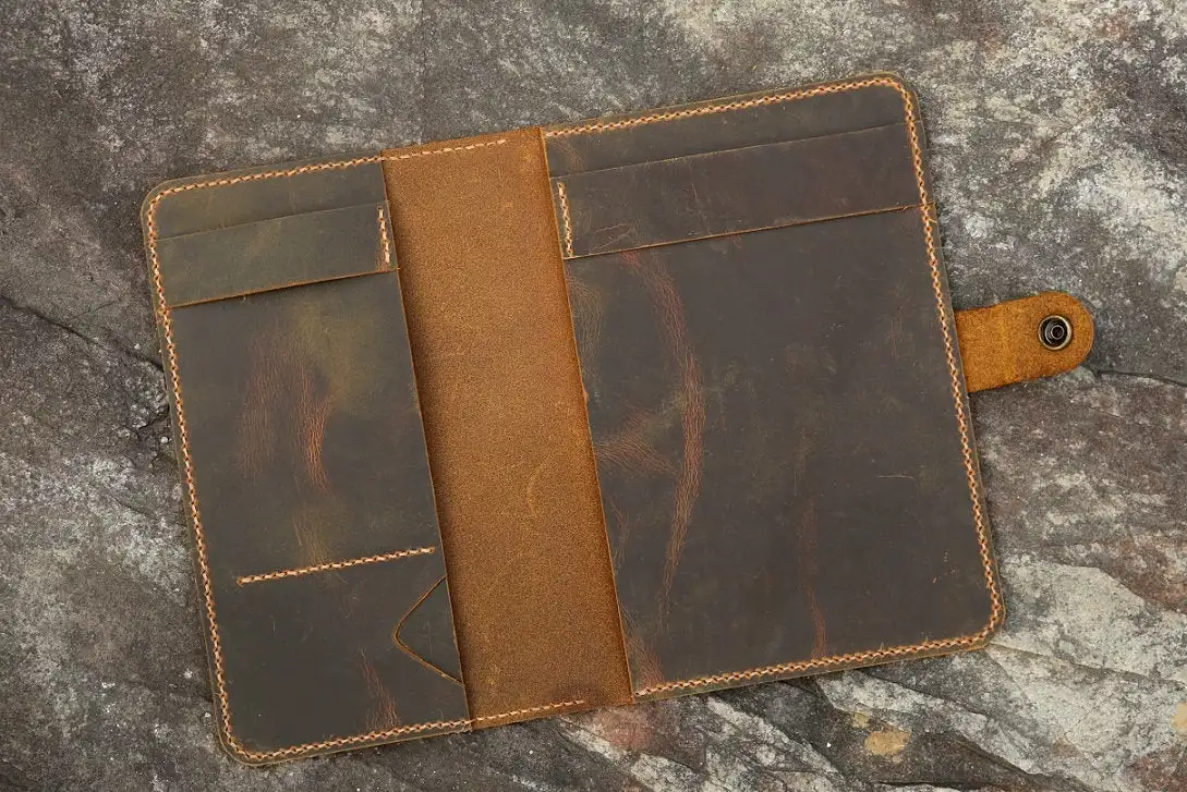 Персонализированная ретро из натуральной кожи кожаная папка для Портфолио Чехол-органайзер для 5x8 дюймов блокнот безопасность открытиея блокноты гравировка