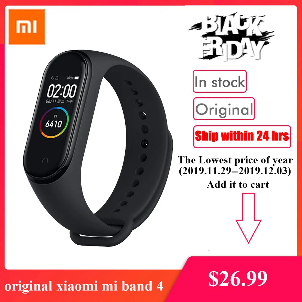 Фирменный Xiaomi mi браслет 4 браслет mi Band 4 фитнес-браслет 3 цвета AMOLED экран музыкальный контроль Smartband