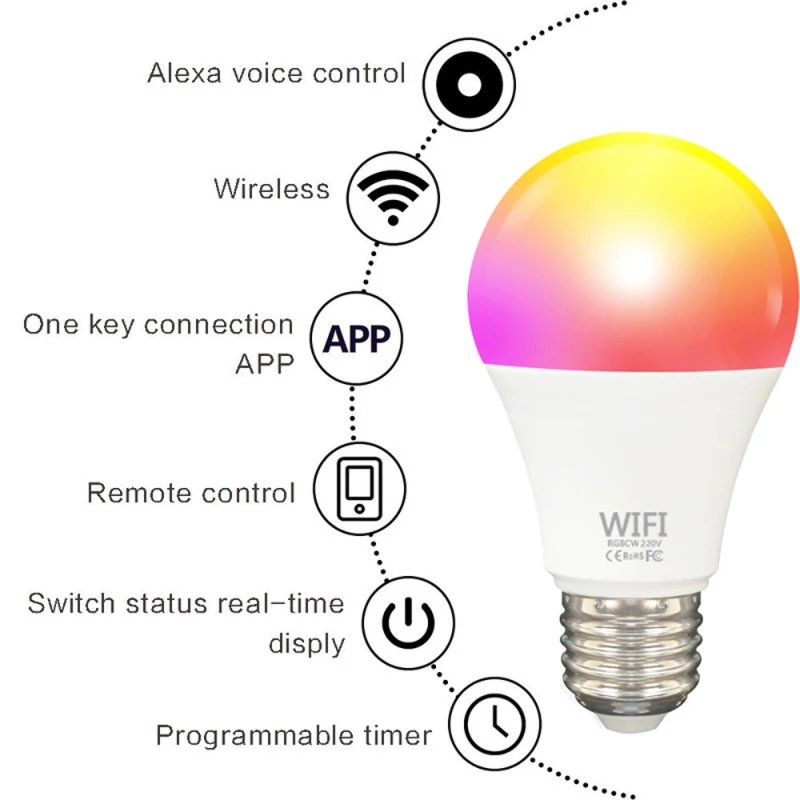 

Tuya 9W Smart Wifi LED Bulb RGBCW E27 Smart Life APP Remote Timer Ball Bulbs Light Support Alexa Google Home Voice Control