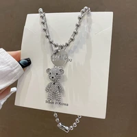 korean fashion full diamond bear multilayer pendant necklace hip hop steampunk couple pendants party cocktail very cool jewelry