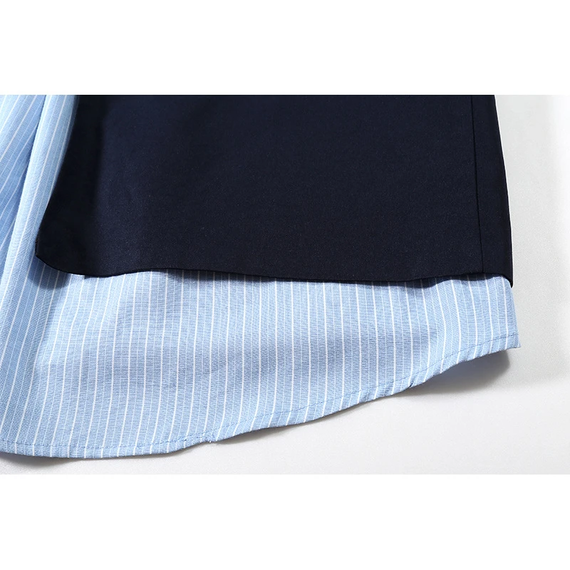 

Women Blue Striped Irregular Big Size Blouse New Lapel Long Sleeve Loose Fit Shirt Fashion Tide Spring Autumn 2020