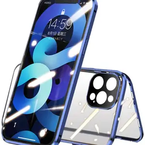 double sided magnetic case for iphone 11 13 12 pro max x xr 7 8 6 mini se 2020 with camera lens protector screen glass cover free global shipping
