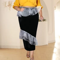 black velvet skirts plus size high waist package hip color block long skirt for womens birthday evening cocktail party winter