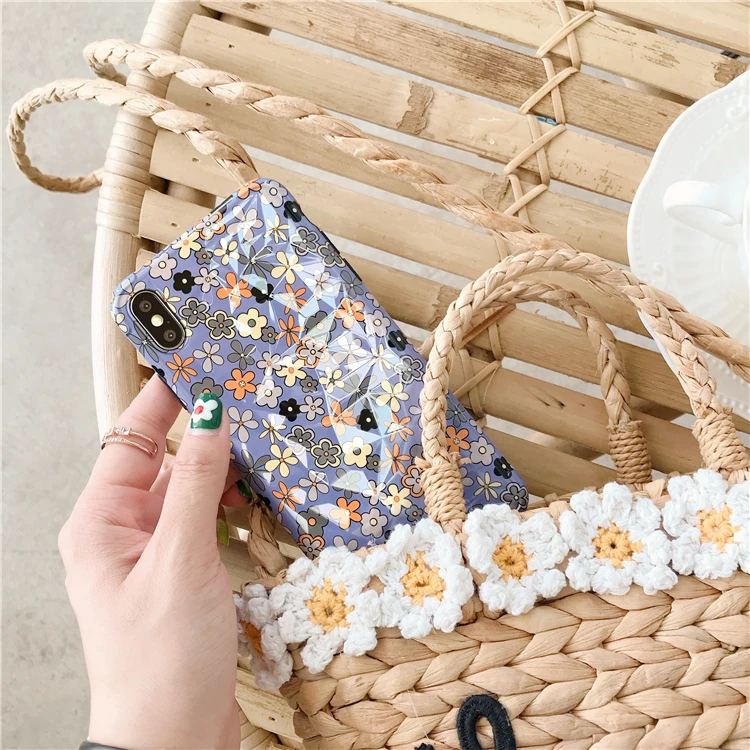 Lovely Candy Color Flowers Diamond texture Cases For iphone X XS Max XR 6 6S 7 8 Plus Soft IMD Smooth Girl Style Back Cover | Мобильные