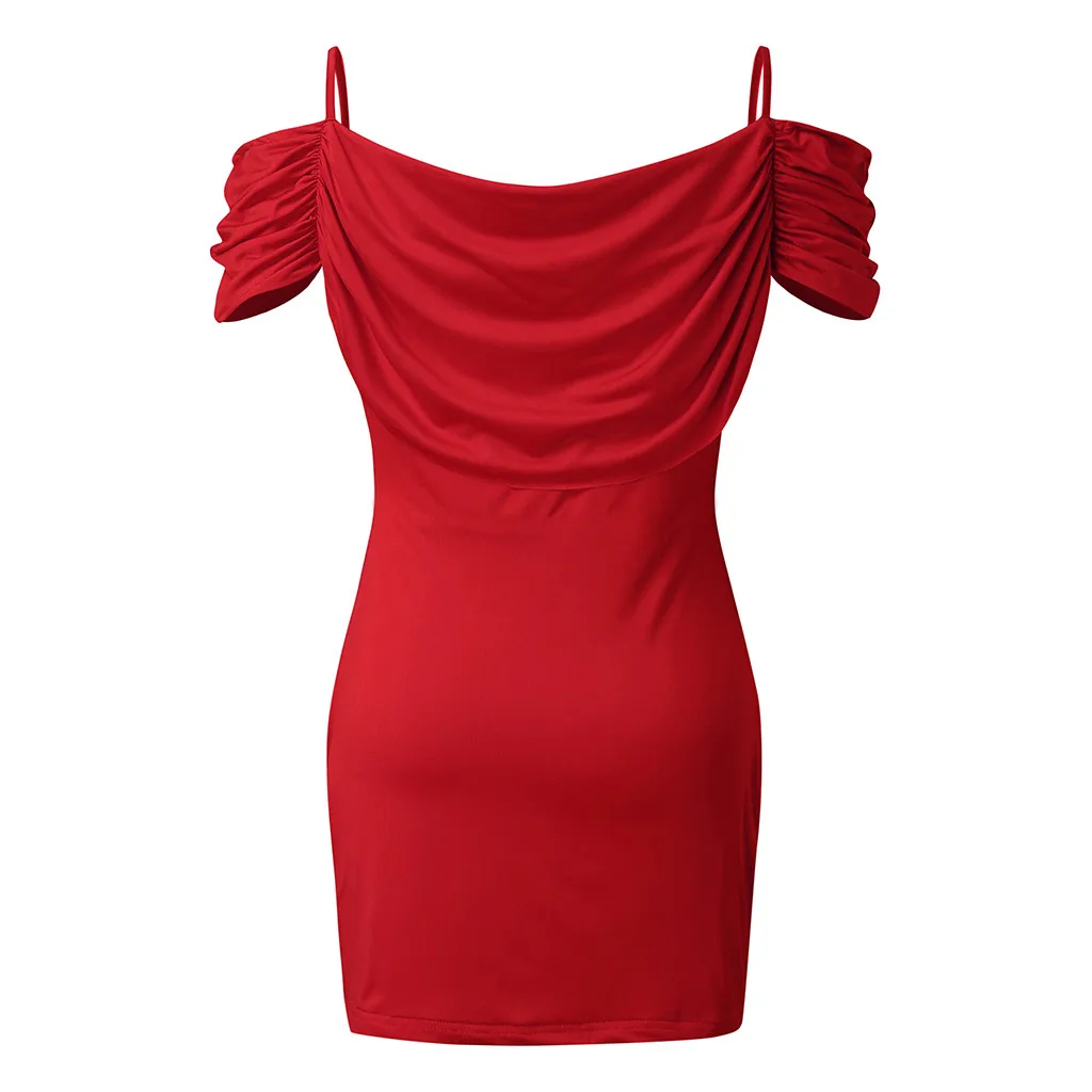 

Ladies Sexy Sleeveless Suspender Round Neck Strapless Mini Skirt Summer No Decoration Solid Color Pleated Tight Dress