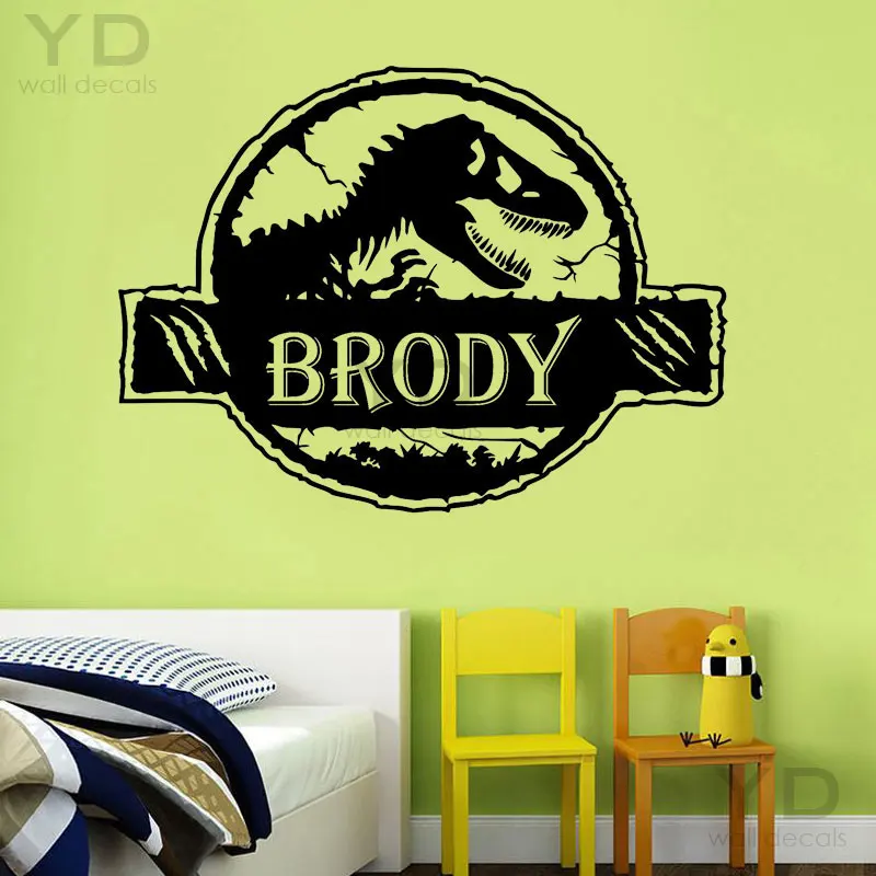 

Personalized Boy Name Jurassic Park Tyrannosaurus Rex Dinosaur Wall Sticker Vinyl Home Decor for Kids Room Nursery Decals S302