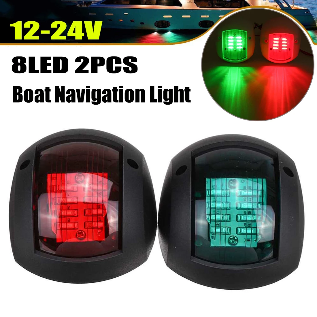 

2PCS 12V-24V LED Navigation Light Signal Lamp Marine Boat Yacht Red Green Bulb Port Starboard Side Lighting Sailing