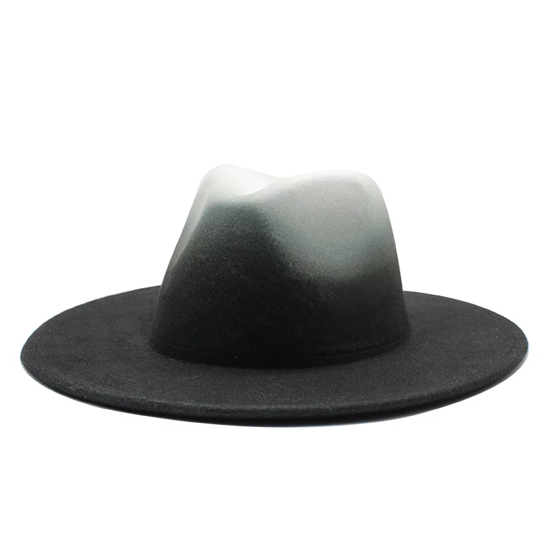 

Новая шерстяная Федора с широкими полями и градиентом, 2 цвета, женские шерстяные фетровые шляпы для мужчин, весенние черные джазовые шляпы, оптовая продажа