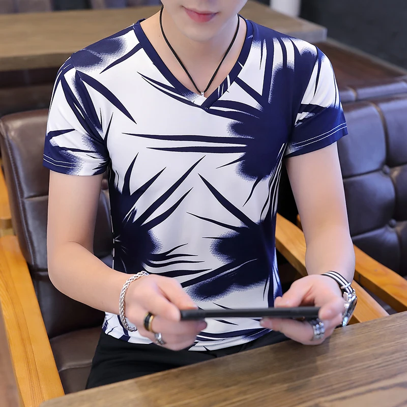 

new summer handsome 2020 Korean men leisure ice silk fabric t shirt custom trend tattoo short sleeve clothing