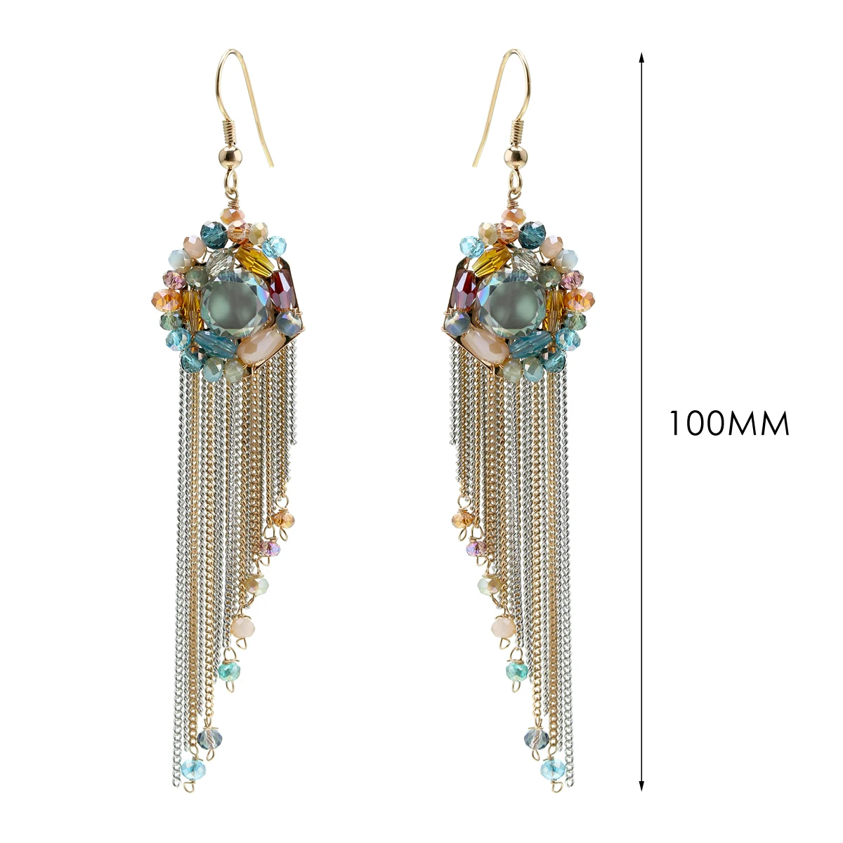 Новые длинные висячие серьги с кисточками и цепочками в богемном стиле Эффектные