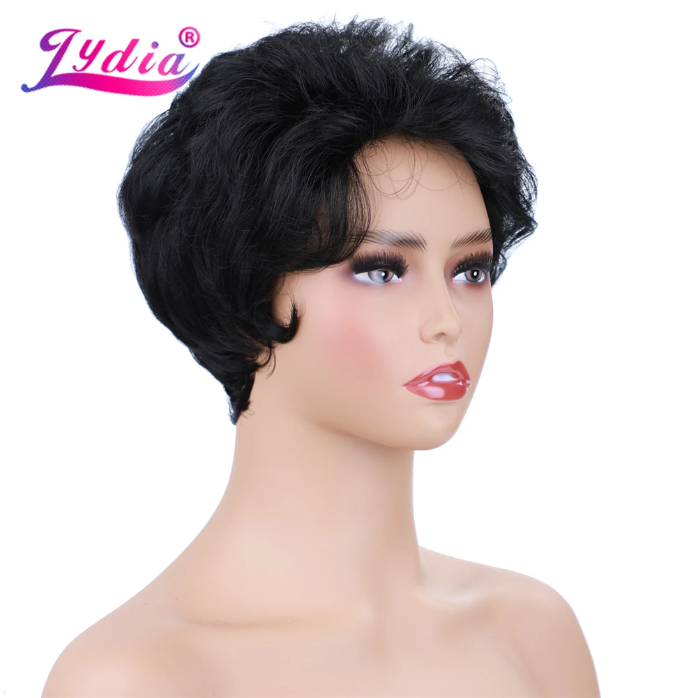 

Lydia Synthetic Wigs Natural Color 1B Short Curly Wig 100% Kanekalon High Temperatural African American Daily Wigs For Woman