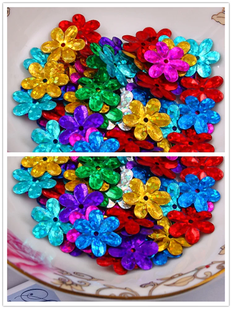

100pcs 15mm Six petals flower Loose sequins Mixed color Paillettes DIY Sewing Wedding Craft,Women Craft Lentejuelas Accessories