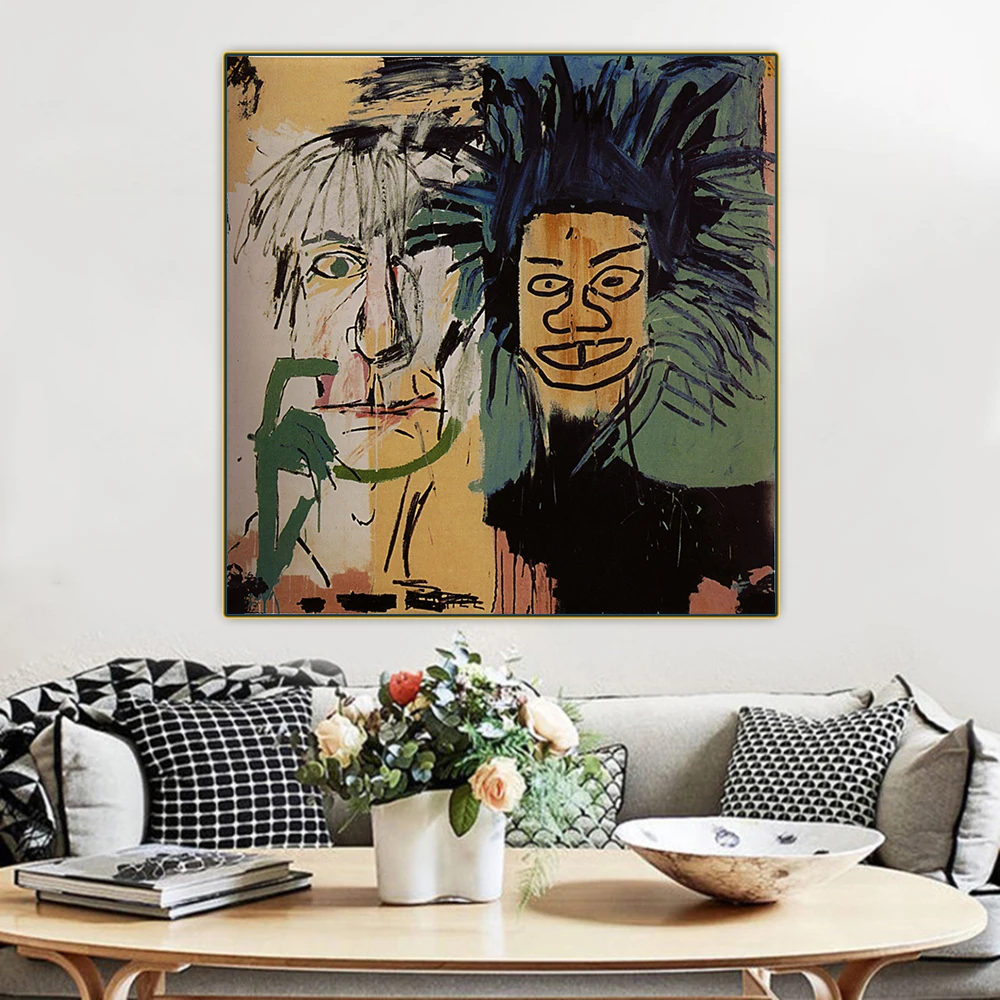Citon Jean Мишель Basquiat 》 Artist &amp Andy Warhol рисунок на холсте картина маслом декоративная