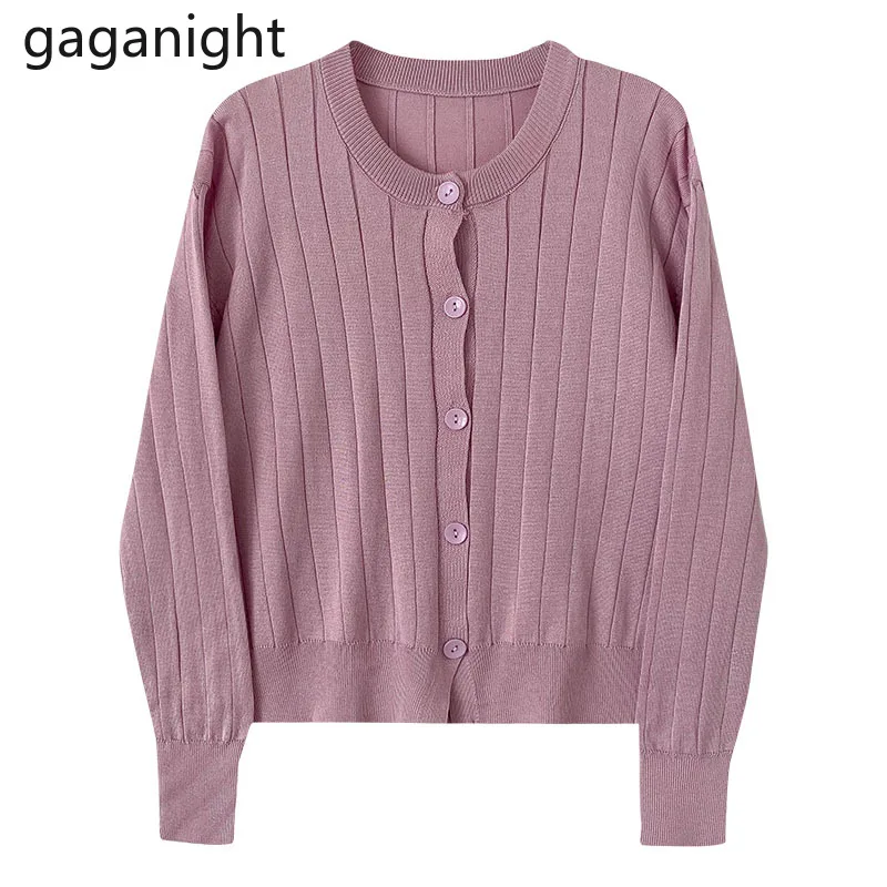 

Gaganight осень-зима женский однотонный вязаный кардиган с длинными рукавами с круглым вырезом офисная Дамская однобортная тонкая кофта-кардиг...