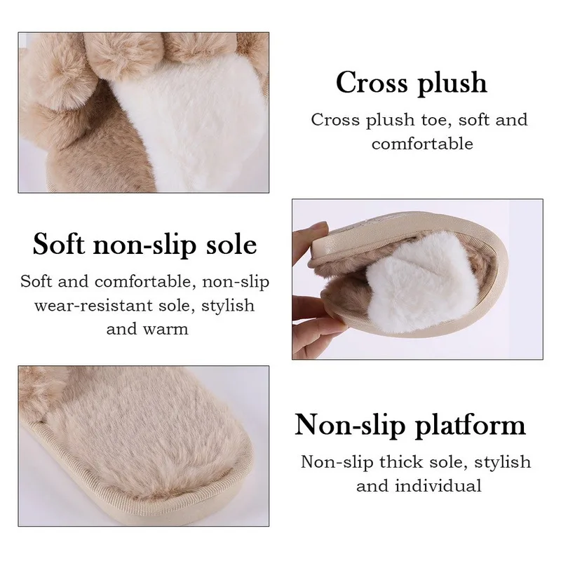 Женские меховые шлепанцы зимние мягкие плюшевые из искусственного меха с