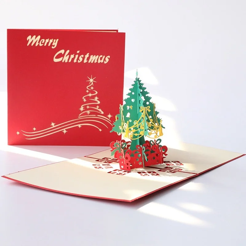 

1Pc 3D Christmas Cards Pop-Up Christmas Tree with Envelope New Year Gifts Funny Unique Holiday Card for Family Best Friend Lover