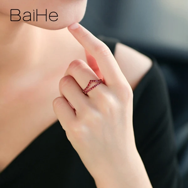BAIHE Твердое 14 к желтое золото 0.45CT сертифицировано круглой огранки подлинные Рубины свадебные женские трендовые ювелирные изделия уникальное модное кольцо