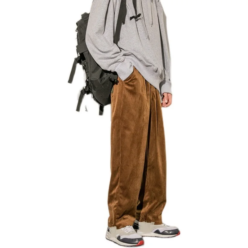 

LOVZON 2021 New Corduroy Pants Men Winter Thick Pants Casual Loose Staight Trousers Mens Elastic Waist Sport Pant Male Trousers
