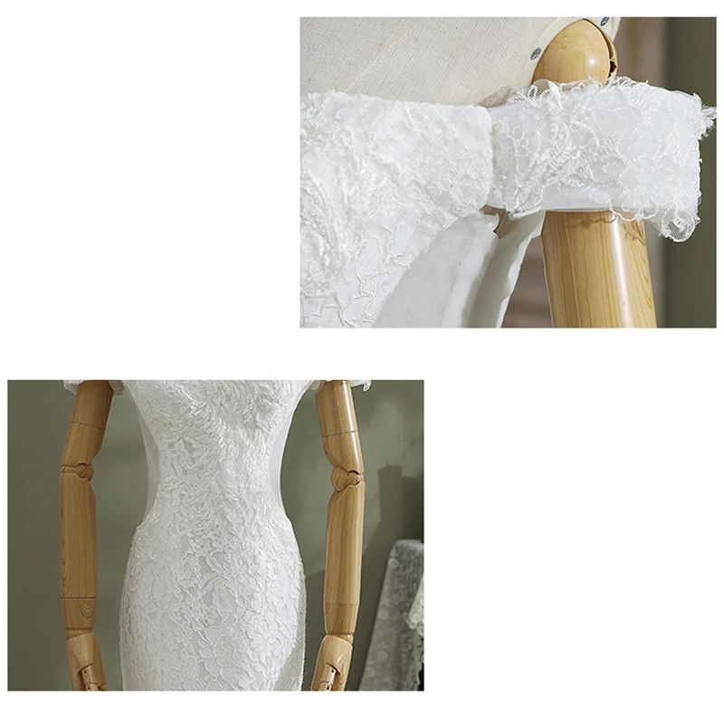 

Boat Neck 100% Real Photos New Beautiful Lace Wedding Dress 2021 Sweep Brush Train Vestido De Noiva Mermaid Wedding Dress