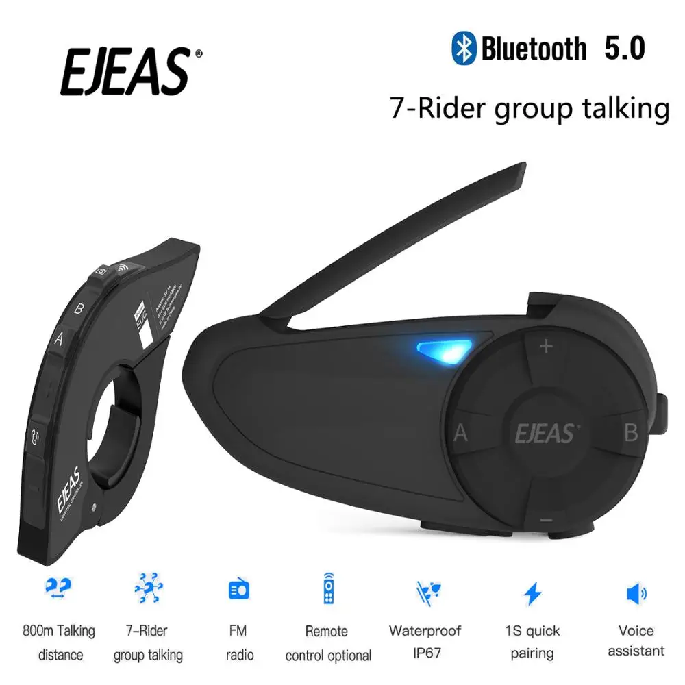 EJEAS Quick7 Bluetooth 5 0 мотоциклетный домофон шлем гарнитура до 7 всадников Беспроводные