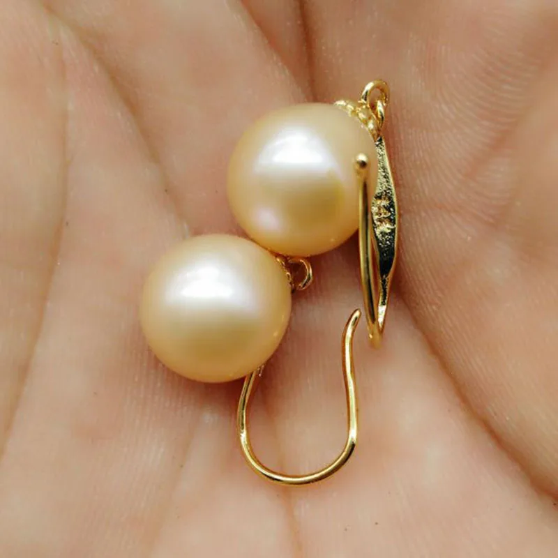 

GENUINE 10-12MM AAA+ Faint pink SOUTH SEA PEARLS EARRING 14k/20 gold