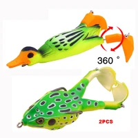 2 pcs double propellers soft fishing bait hook 9cm9 5cm bionic frog and duck topwater artificial crankbait minnow bass lures