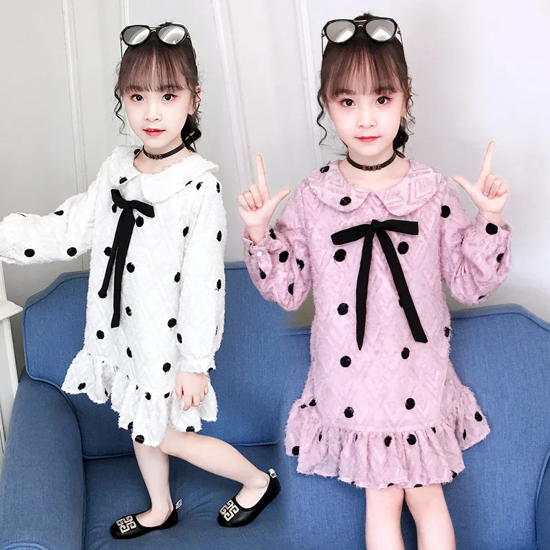 Детская одежда 2019 г. платье с длинными рукавами для девочек новое модное