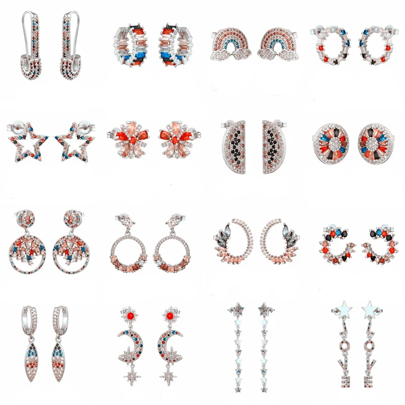 Серьги гвоздики с радужным цирконием ювелирные изделия для женщин золотые