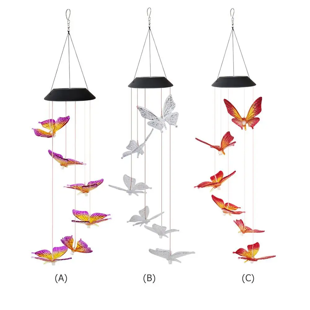 

Solar LED Lamp IP65 Colorful Butterfly Wind Chime Intelligent Optical Control Moisture Proof for Outdoor Yard Decoration