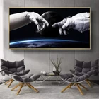 Постеры и принты с космическим ландшафтом, настенная Картина на холсте с изображением астронавта, руки и руки Бога, для гостиной, домашний декор