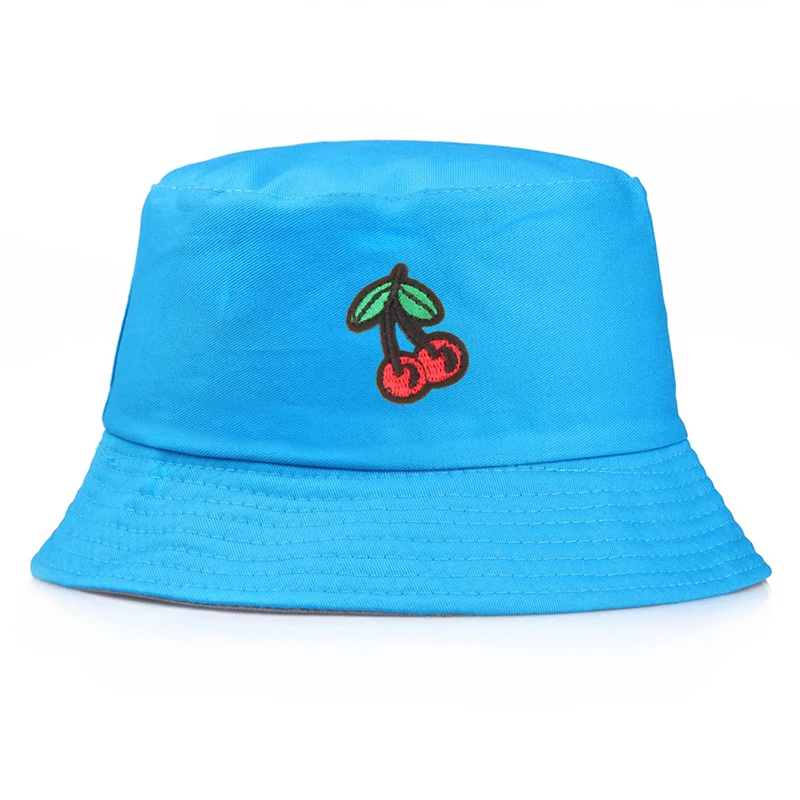 

Unisex Harajuku Bucket Hat Fishing Outdoor Cap women Bucket fishing Hats Sunscreen Cherry embroidery fisherman hat