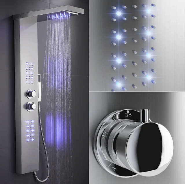 Koop 22*45*125Cm Led Licht Douche Panel Waterval Rain Douchekraan Set Bad Douche Kolom Douche Mixer Toren Douche Scherm Nieuwe Hwc