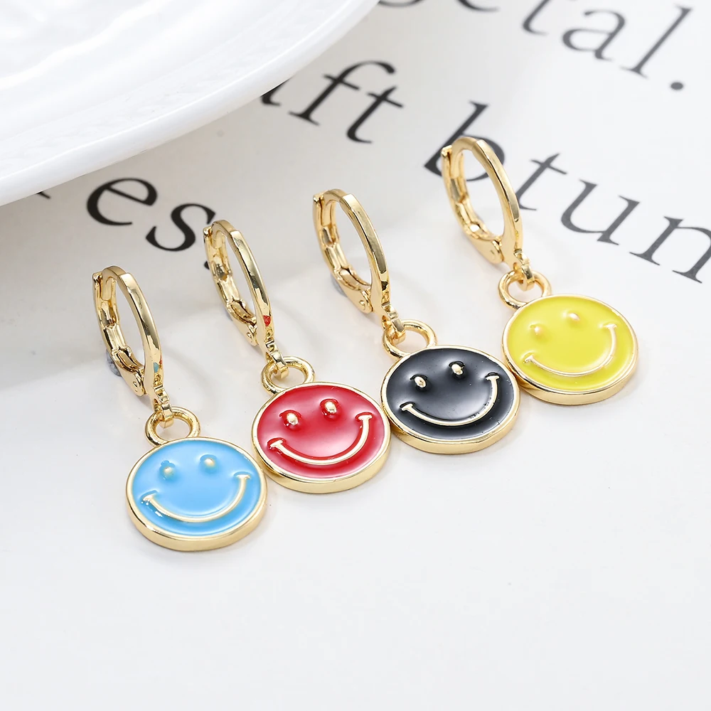 Милые круглые серьги-кольца Pipitree с цирконом улыбающимся лицом для женщин модные