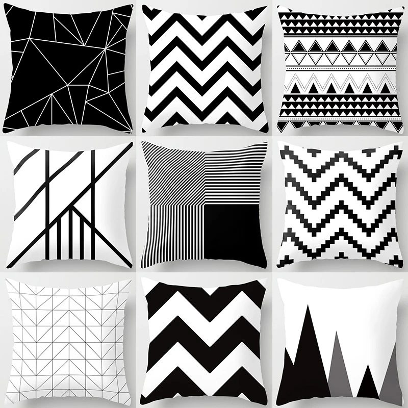 

Brief Black White Geometric Sofa Decorative Cushion Cover Pillow Pillowcase Polyester Throw Pillow Home Decor Pillowcover 40525