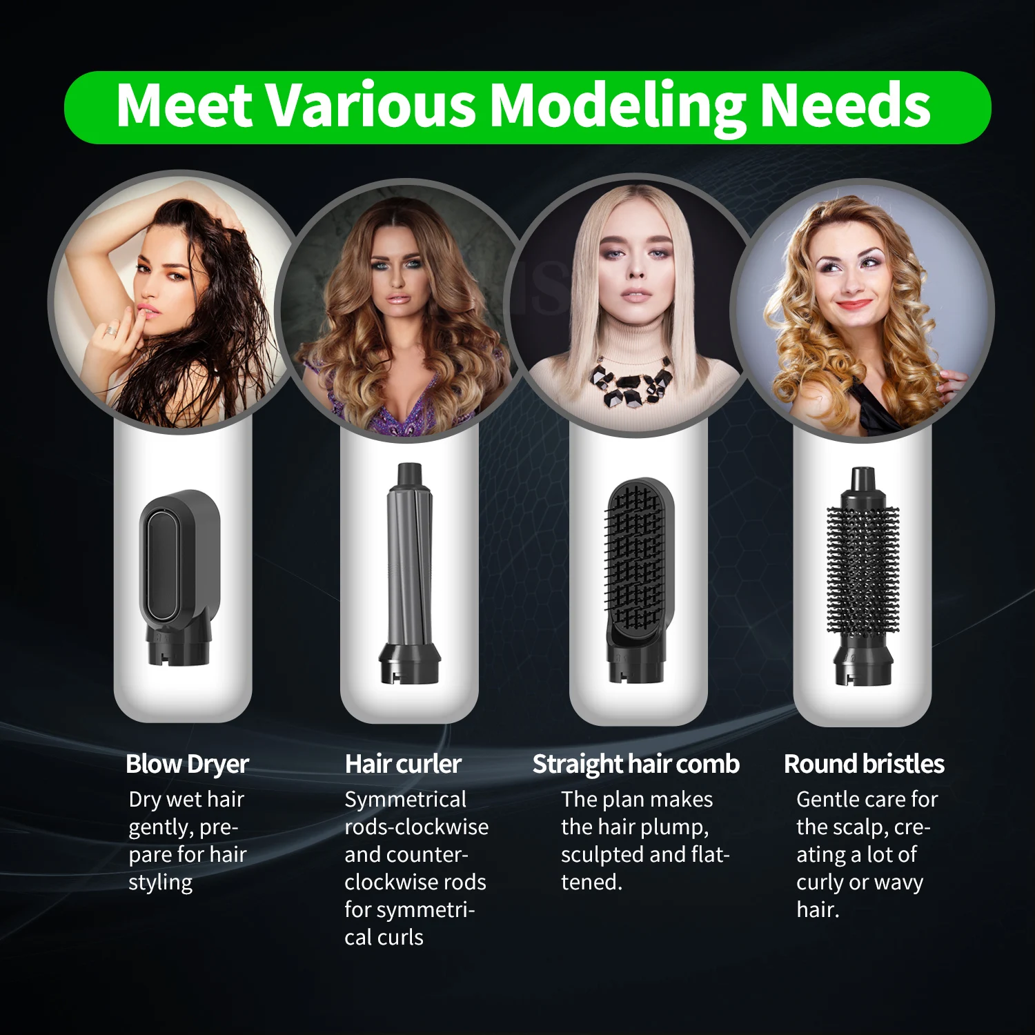 Air Styler Фен-щетка 5 в 1 Электрический фен-гребень для завивки волос Палочка Съемный