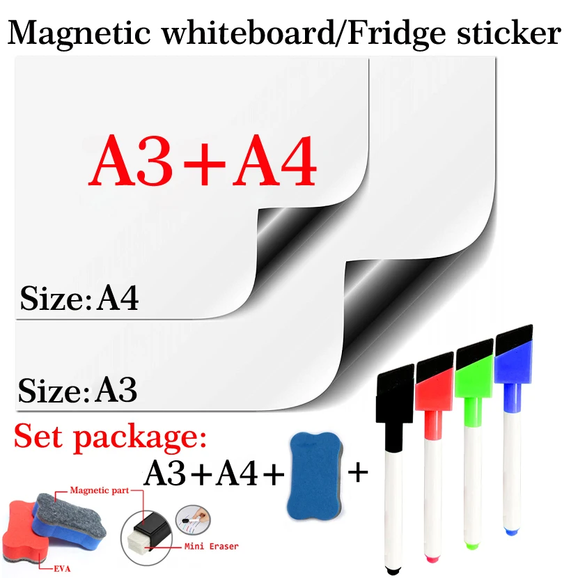 Набор Магнитных стираемых досок A3 + A4, календарь, наклейки на холодильник, доска для сообщений, меню, Еженедельный планировщик