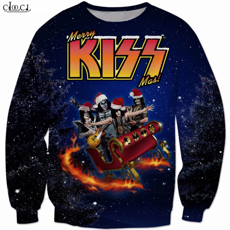 Рождественские костюмы тяжелый металл рок поцелуй группа Толстовка для мужчин и